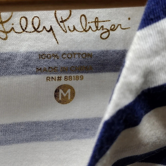 Lilly Pulitzer Waverly Top Stripe Engineered M Navy Blue White Nautical Peacock - Picture 4 of 4